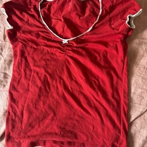 Brandy Melville Red Blouse with White Accents